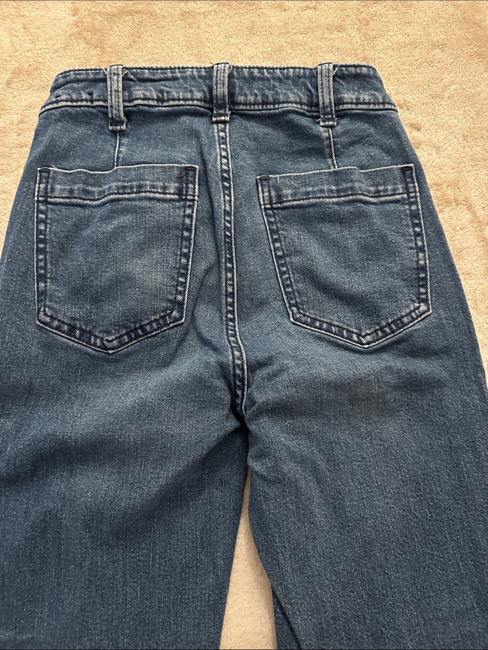 GAP Dark Blue High-Rise Flare Jeans with Button Accent - Picture 3 of 4